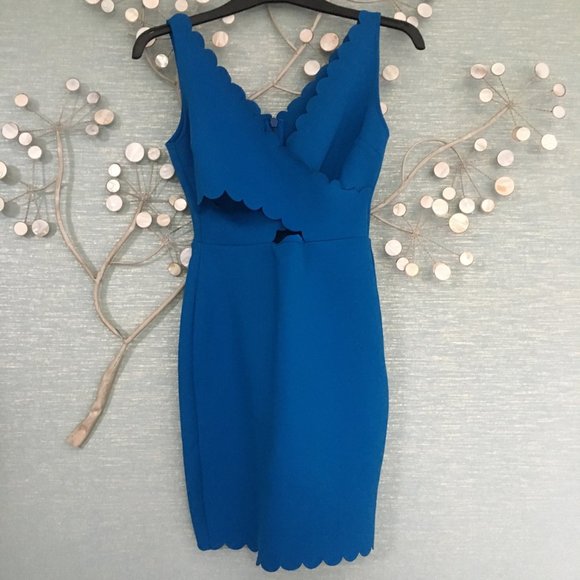 Top Shop Blue Scallop Cut Out Body Con Dress - Picture 2 of 3